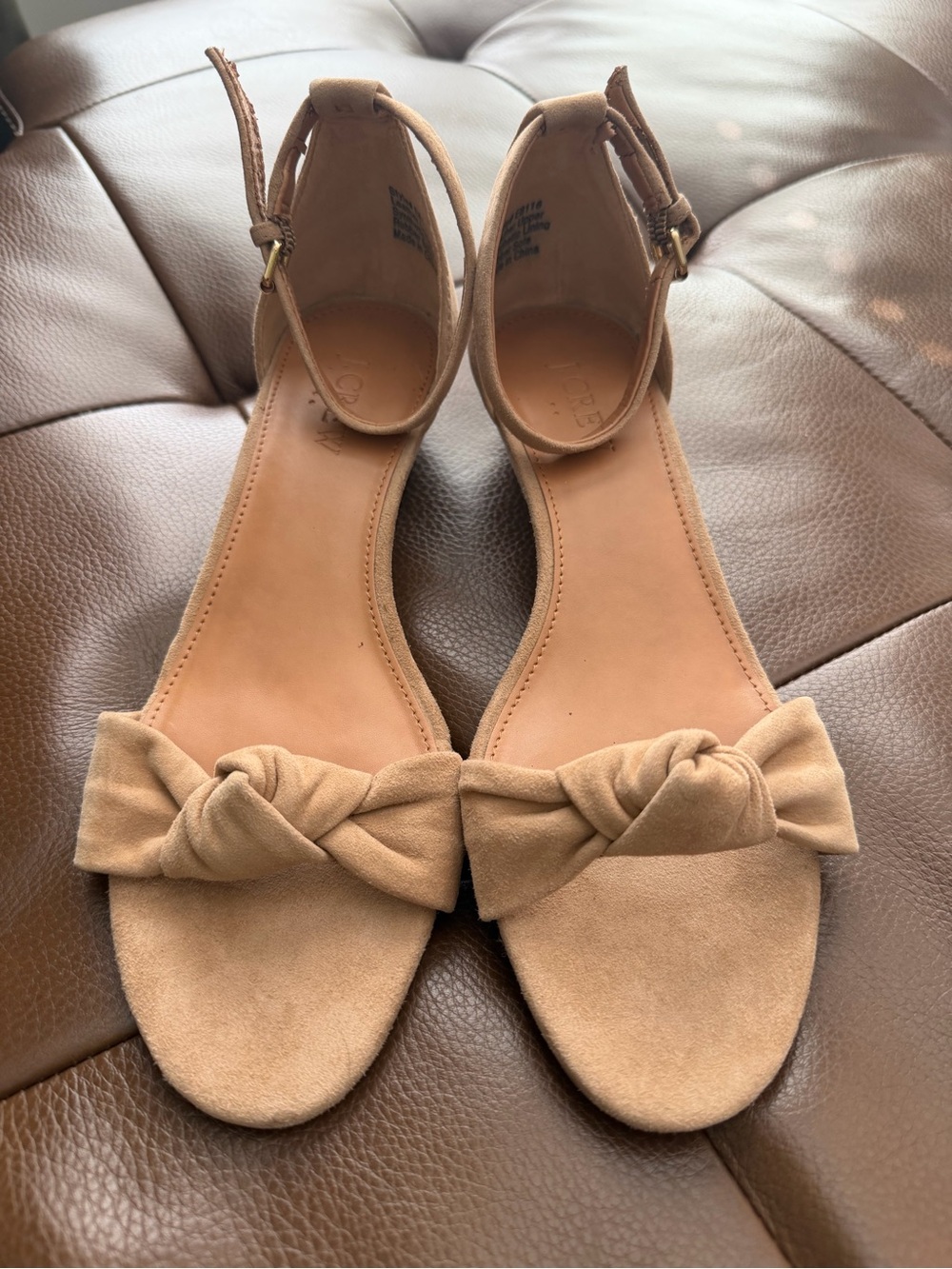 J. Crew Tan Suede Knotted Ankle-Strap Sandals
